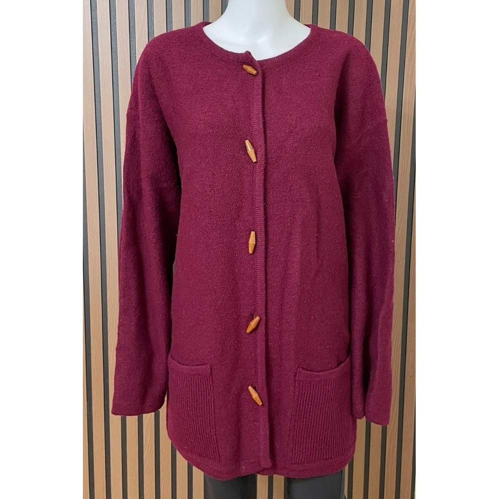 Russ Women's L Red Sweater Wool Cardigan Cozy Knitted Vintage Oversized‎ Winter